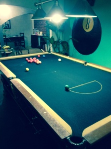 Full-size, professional snooker table! Needless to say I lost.